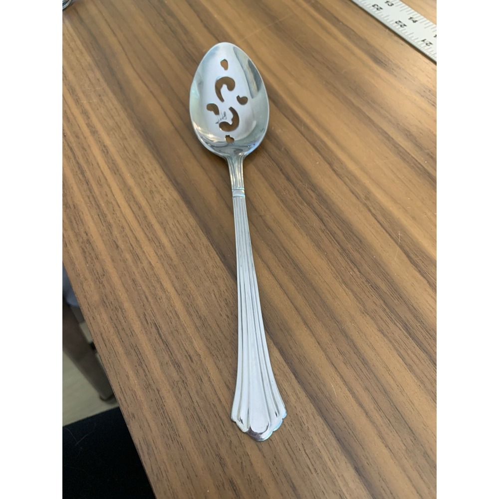 Estia DORIAN Stainless Ribbed Silverware Pierced Tablespoon (Serving Spoon)